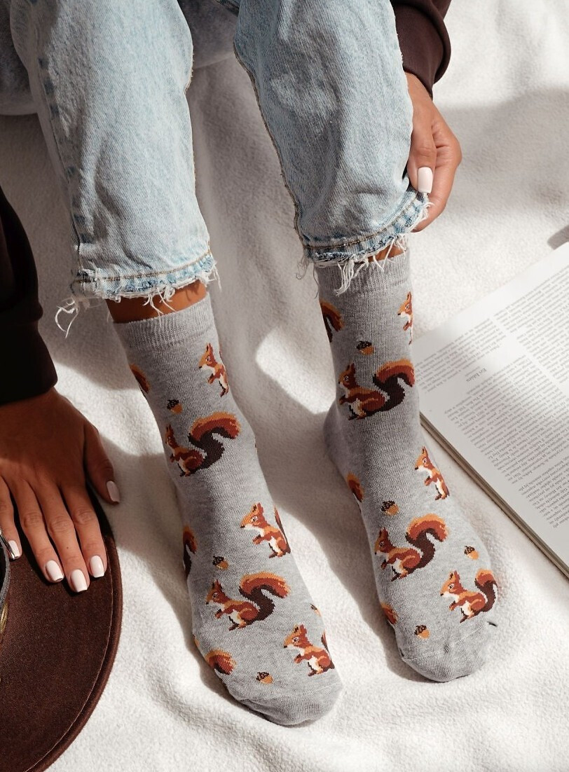 Milena ponožky 0200-185 Veverička a orechy 37-41 ecru 37-41