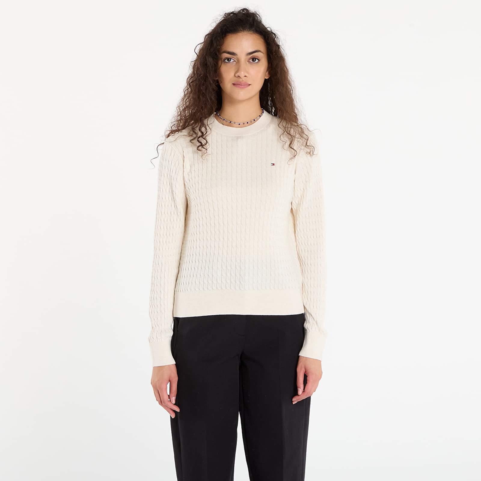 Sveter Tommy Hilfiger Co Cable Fine Gg C-Nk Ls Sweater Heather Ivory Petal M