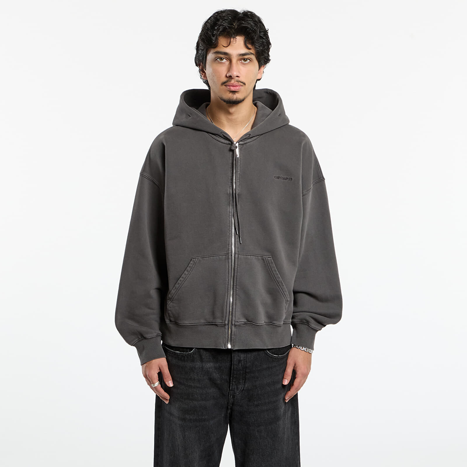 Mikina Carhartt WIP Hooded Benton Sweat Jacket Graphite Garment Dyed S