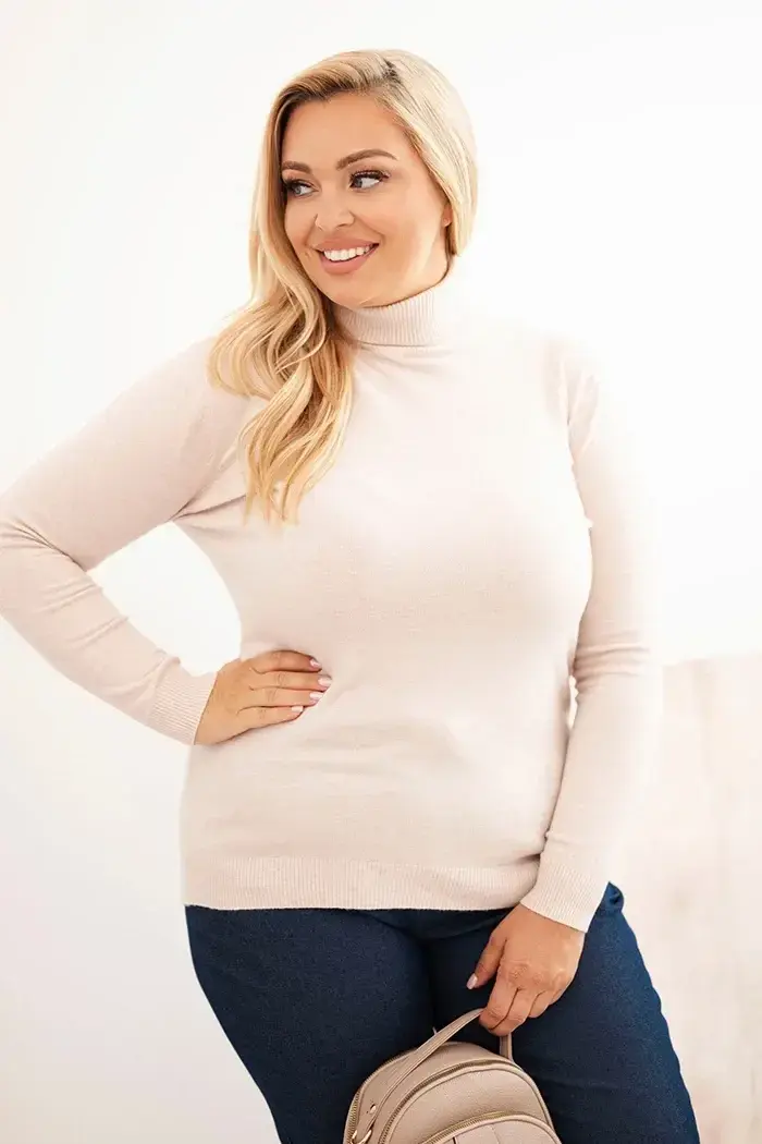 Kesi Włoski Dámsky sveter Plus Size z viskózy s klasickým strihom béžový