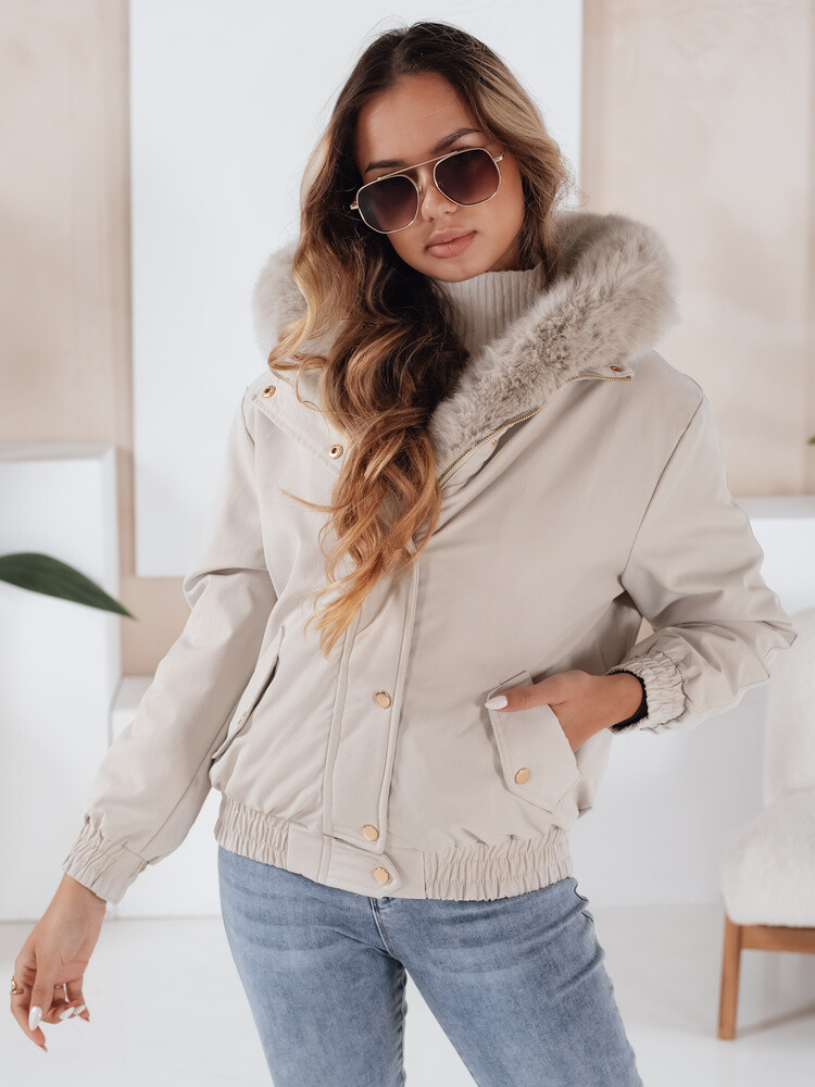 Kurtka damska zimowa VESSADA krótka z futerkiem jasnobeżowa Dstreet