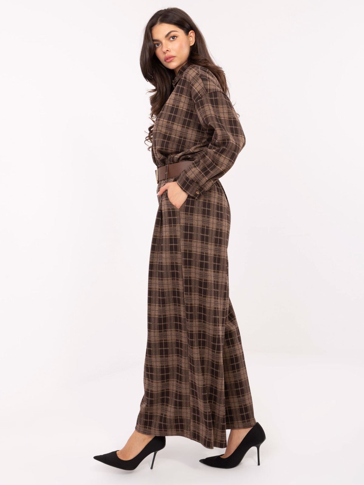 Kárované nohavice s opaskom