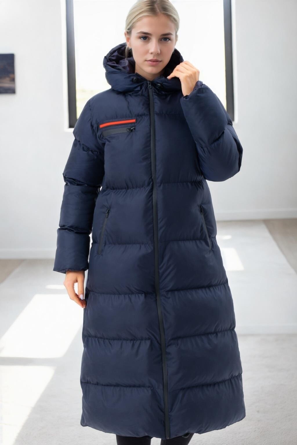 Z9756 DEWBERRY WOMEN'S PUFFER COAT-NAVY BLUE