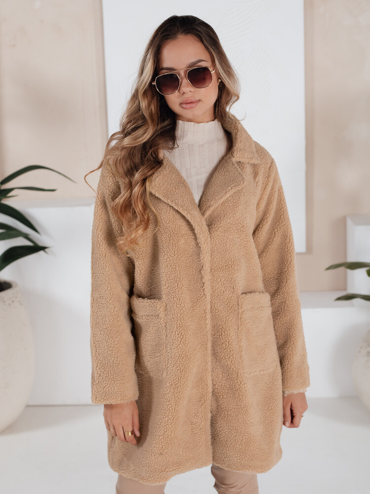 Płaszcz zimowy damski teddy futrzany beżowy Dstreet