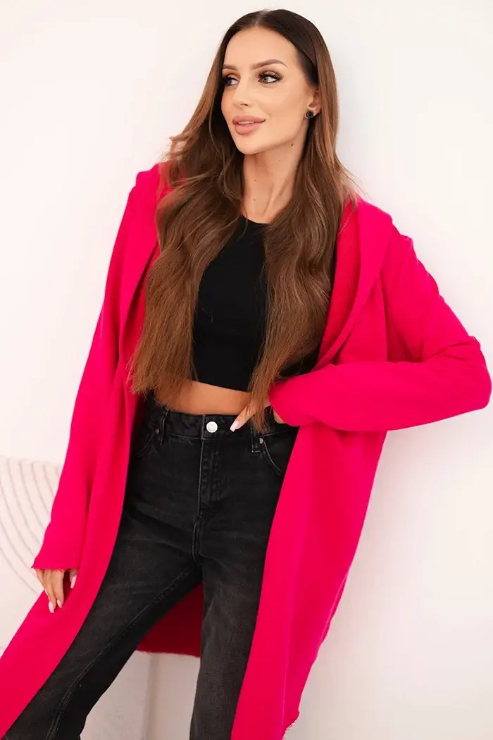 Kesi Dámska bavlnená prešívaná bunda s kapucňou a predĺženým predným dielom fuksia