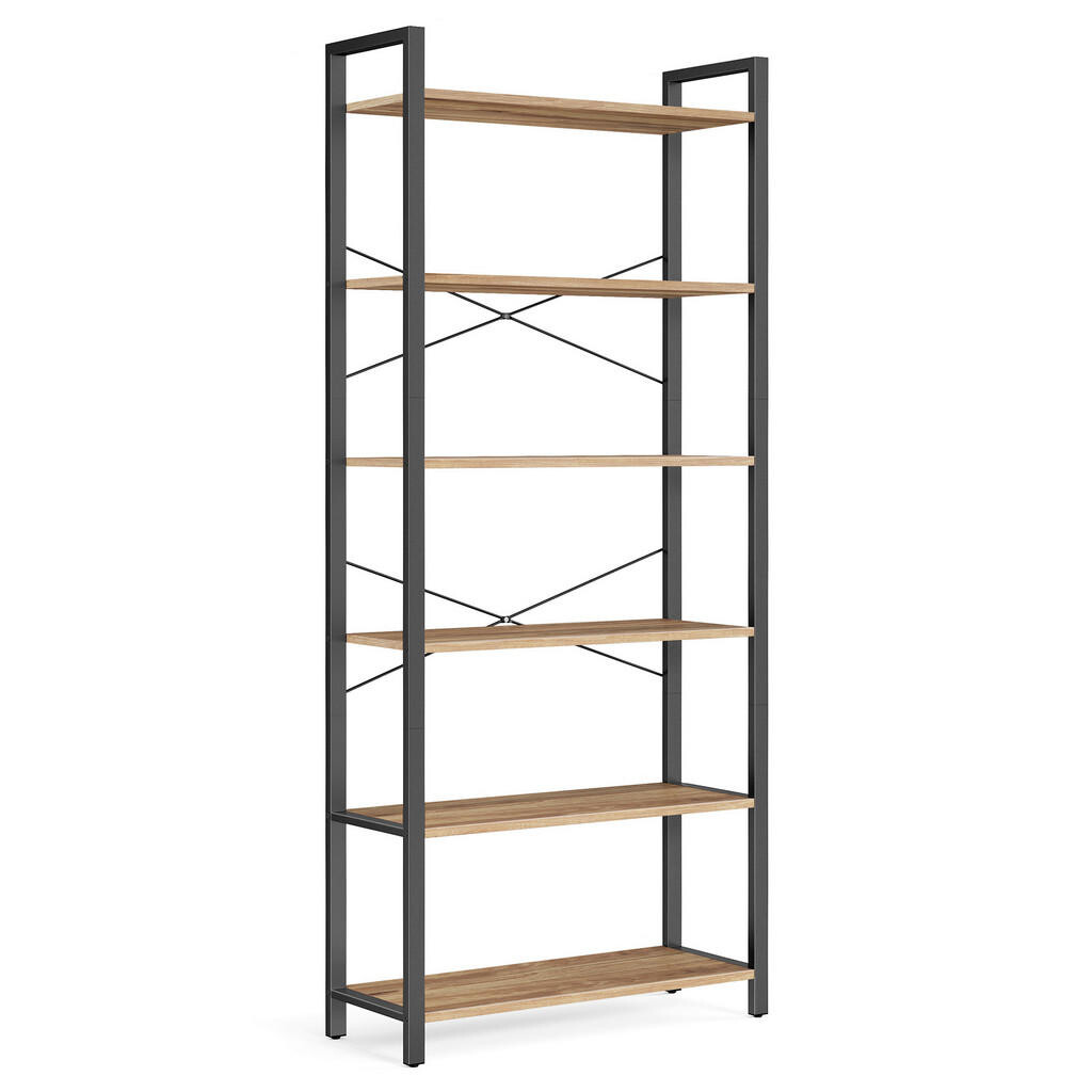 Boxxx REGÁL, čierna, farba vlašského orecha, oceľ, 80/186/30 cm