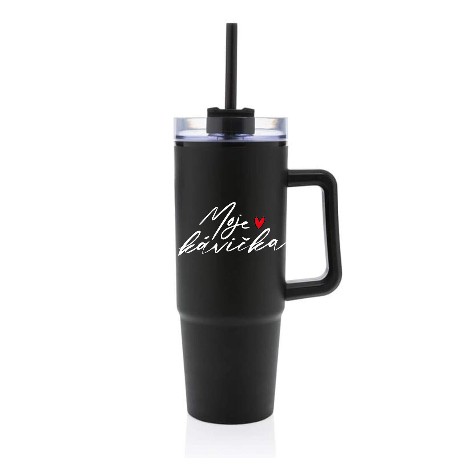 MOJE KÁVIČKA - černý cestovní termohrnek s průhledným víčkem 900 ml