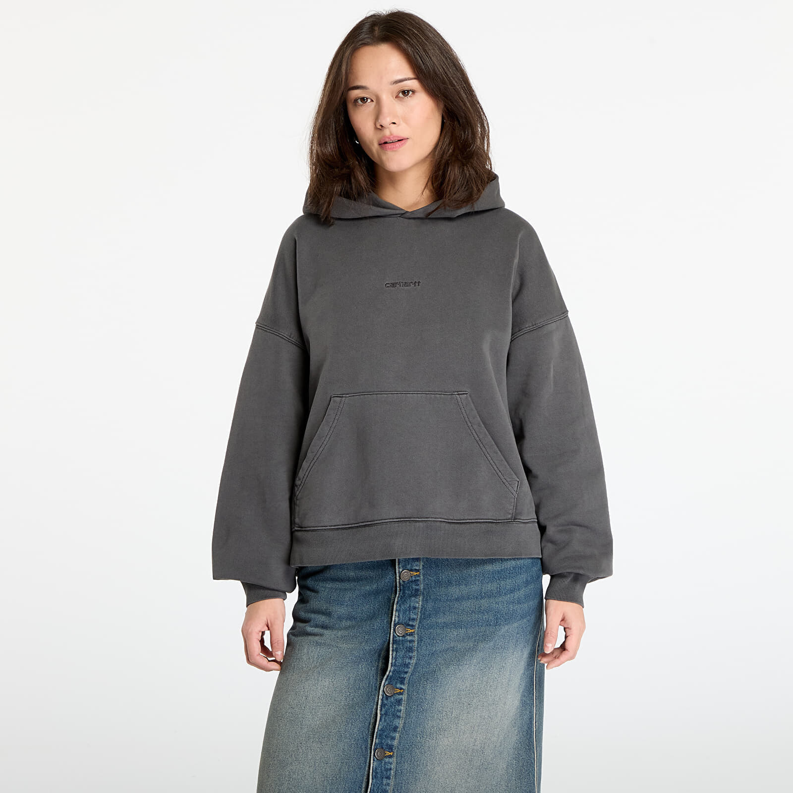 Mikina Carhartt WIP W' Hooded Benton Sweat Graphite Garment Dyed XS