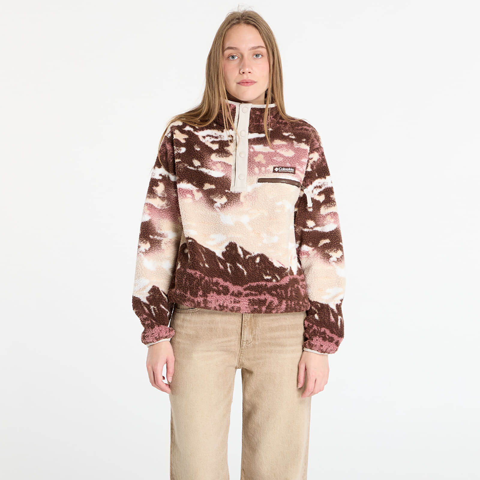 Mikina Columbia Helvetia™ II Printed Cropped Half Snap Tobacco Sisters/ Dark Stone L