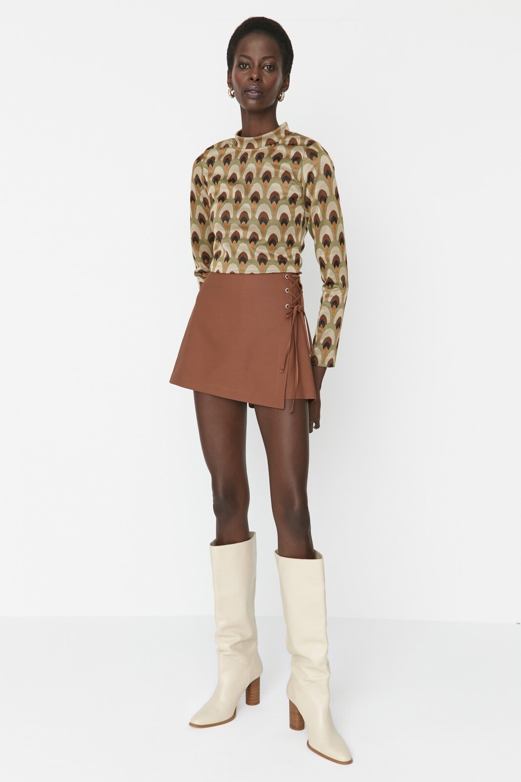 Trendyol hnedá sukňa so šnurovaním a očkami