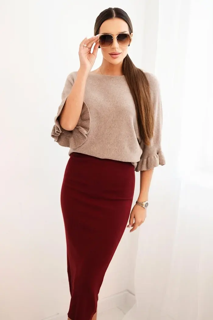 Kesi Włoski Dámska viskózová ceruzková sukňa s elastickým pásom bordová