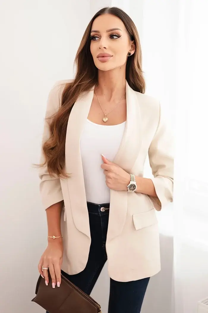Kesi Włoski Dámska sako bez zapínania s podšívkou S/M béžová