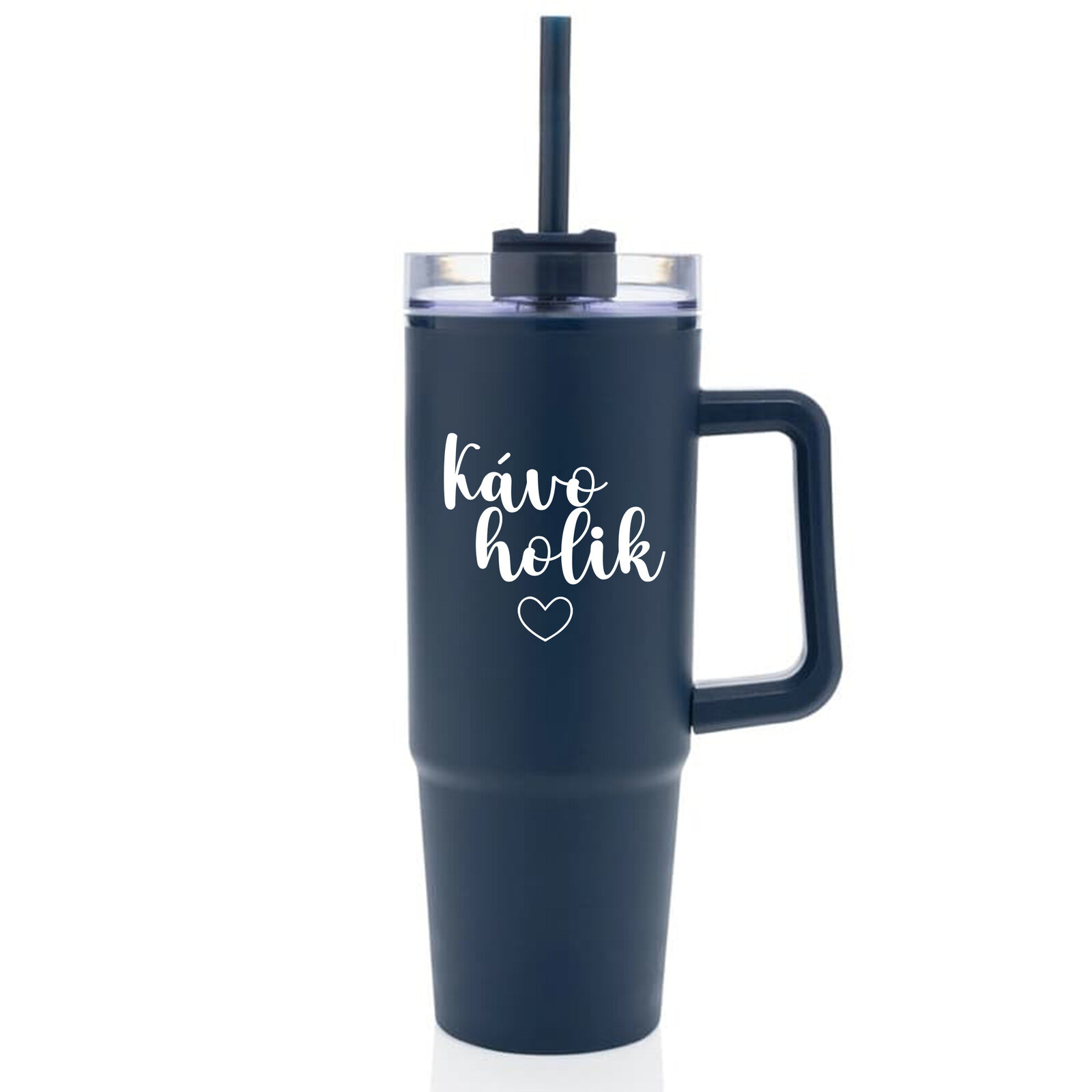 KÁVOHOLIK - modrý cestovní termohrnek s průhledným víčkem 900 ml