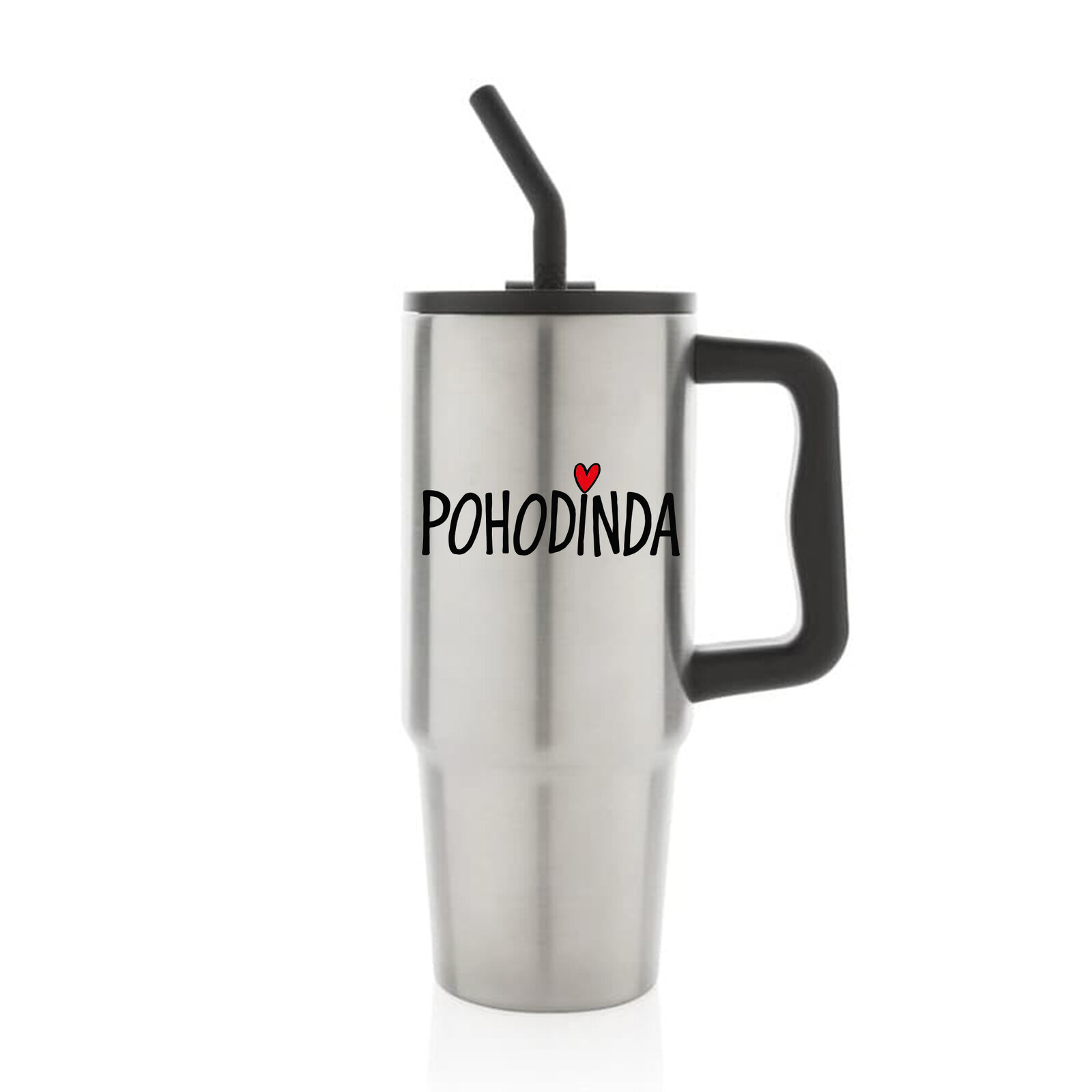POHODINDA - stříbrná cestovní termoska s barevným víčkem 900 ml