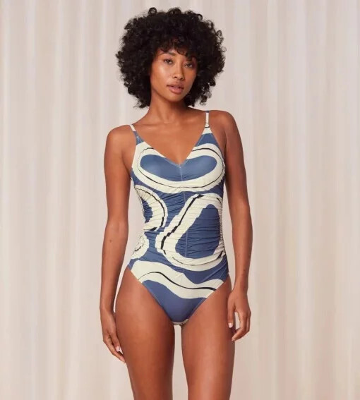 Dámske jednodielne plavky Summer Allure OP 01 blue/ecru - Triumph 44E
