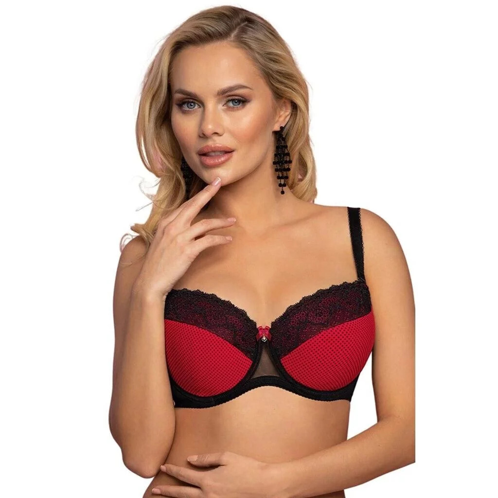 Dámska podprsenka VB-446 Tmavo červená s čiernou - Vena 95D červená-černá