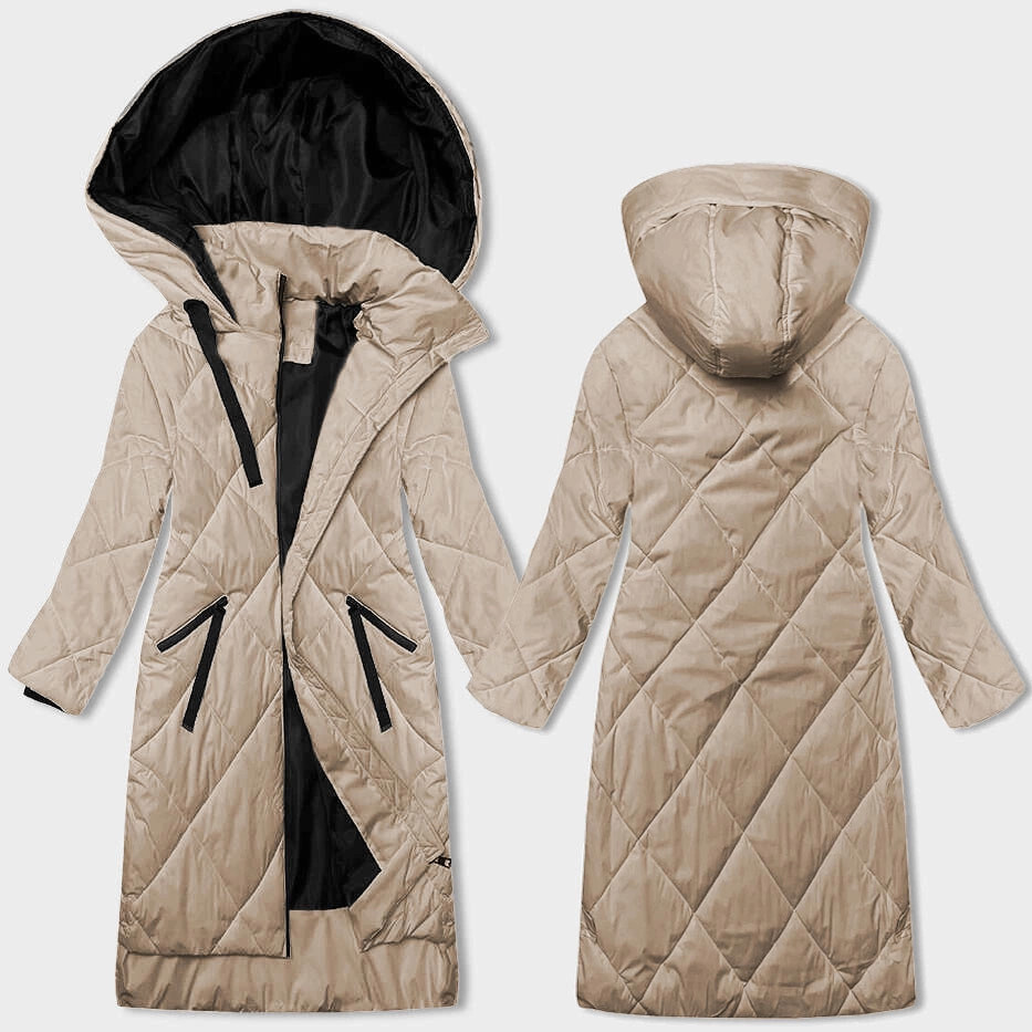 Svetlo béžová dámska dlhá zimná bunda (5M3168-84) odstíny béžové M (38)