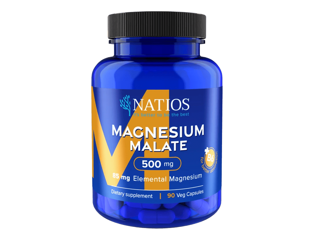 NATIOS Magnesium Malate 500 mg + B6, (el. horčík 85 mg), 90 kapslí