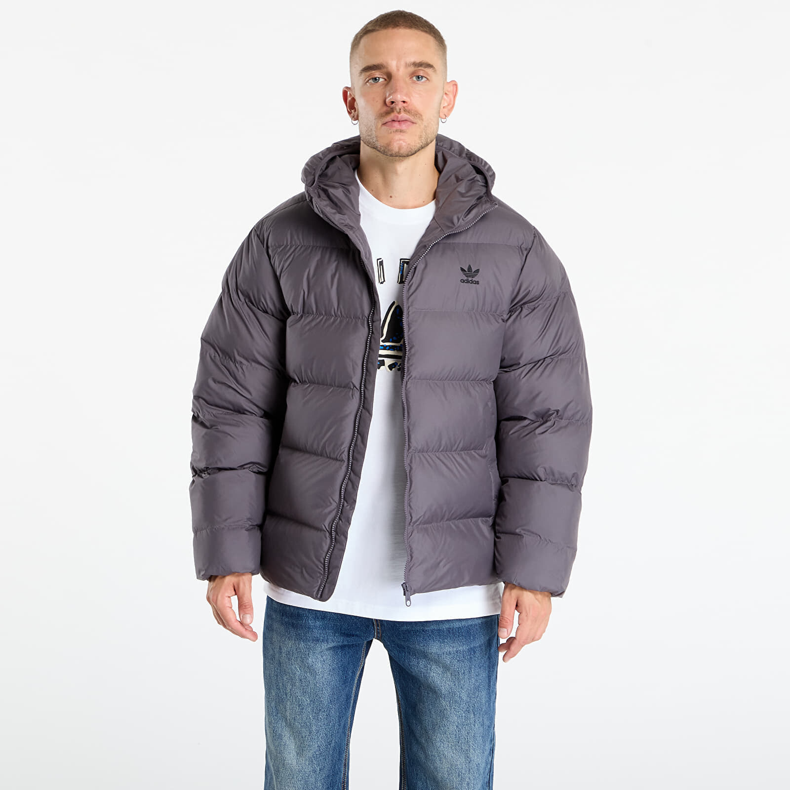 Bunda adidas Tonal Hooded Puffer Jacket Grey Strata/ Print L