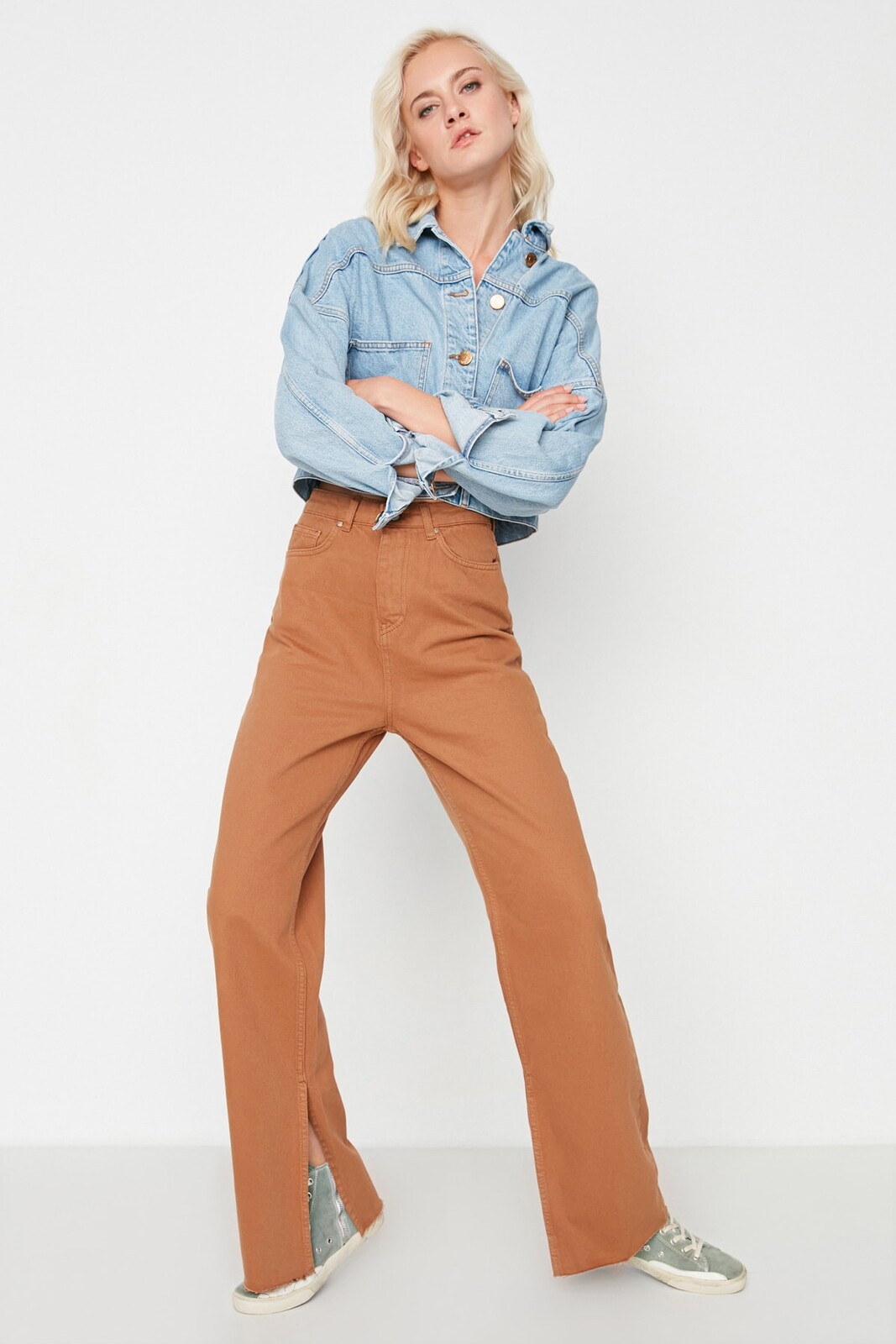 Trendyol Camel Slit Vysoký pás Široké nohavice Nohavice