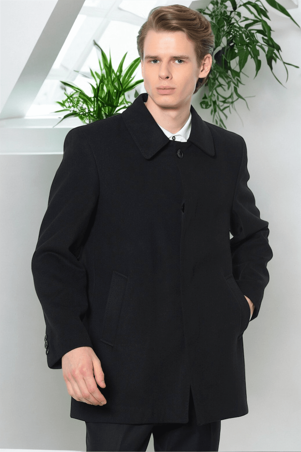 PLT8206 DEWBERRY PÁNSKY KABÁT - ROVNÝ ČIERNY