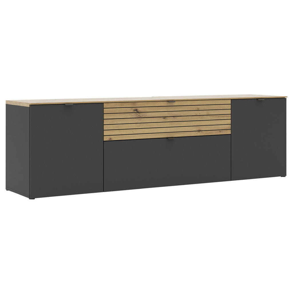 Voleo NÍZKA KOMODA, grafitová, dub artisan, 181/54/41 cm