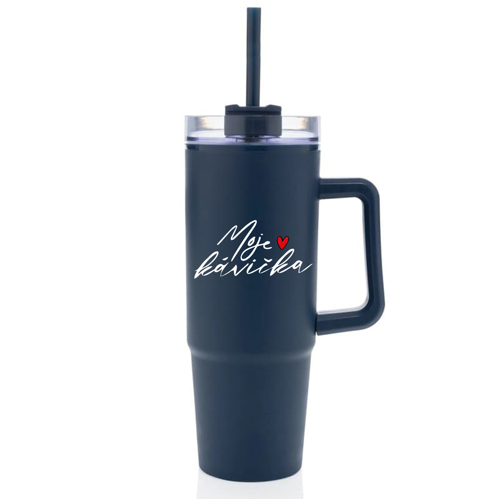 MOJE KÁVIČKA - modrý cestovní termohrnek s průhledným víčkem 900 ml