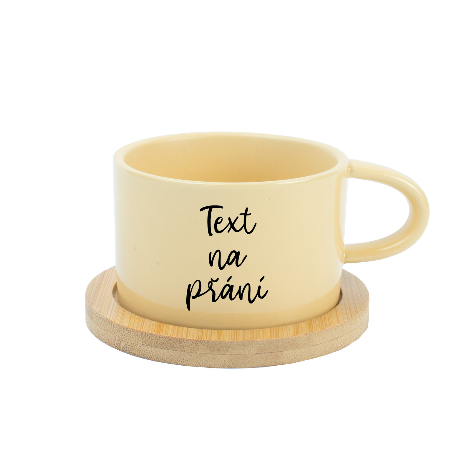 TEXT NA PŘÁNÍ - žlutý keramický hrníček Makronka 200 ml