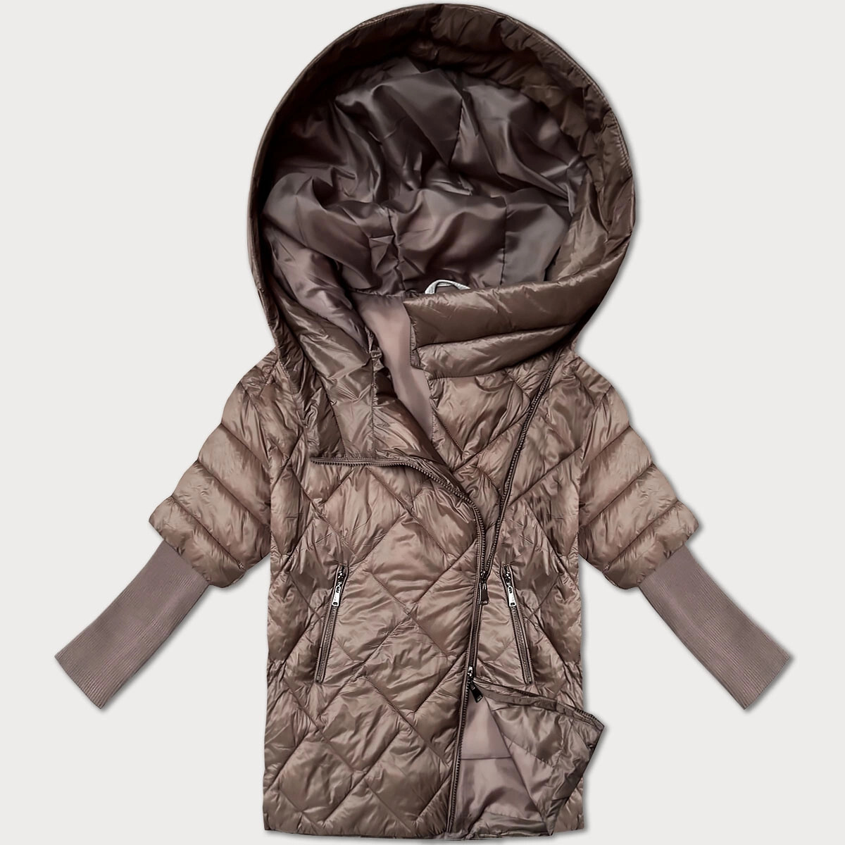 Dámska pletená bunda s rukávmi Minority Light Brown (M2-6701-305) odstíny hnědé L (40)