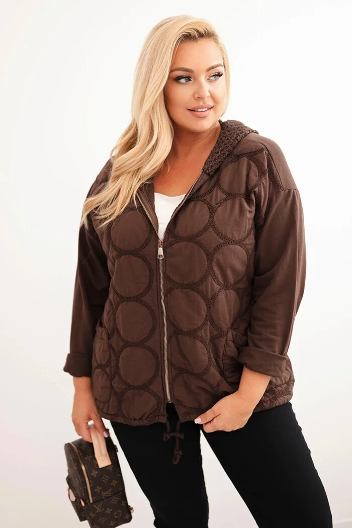 Dámske Plus veľkosť mikina na zips Brown UNI