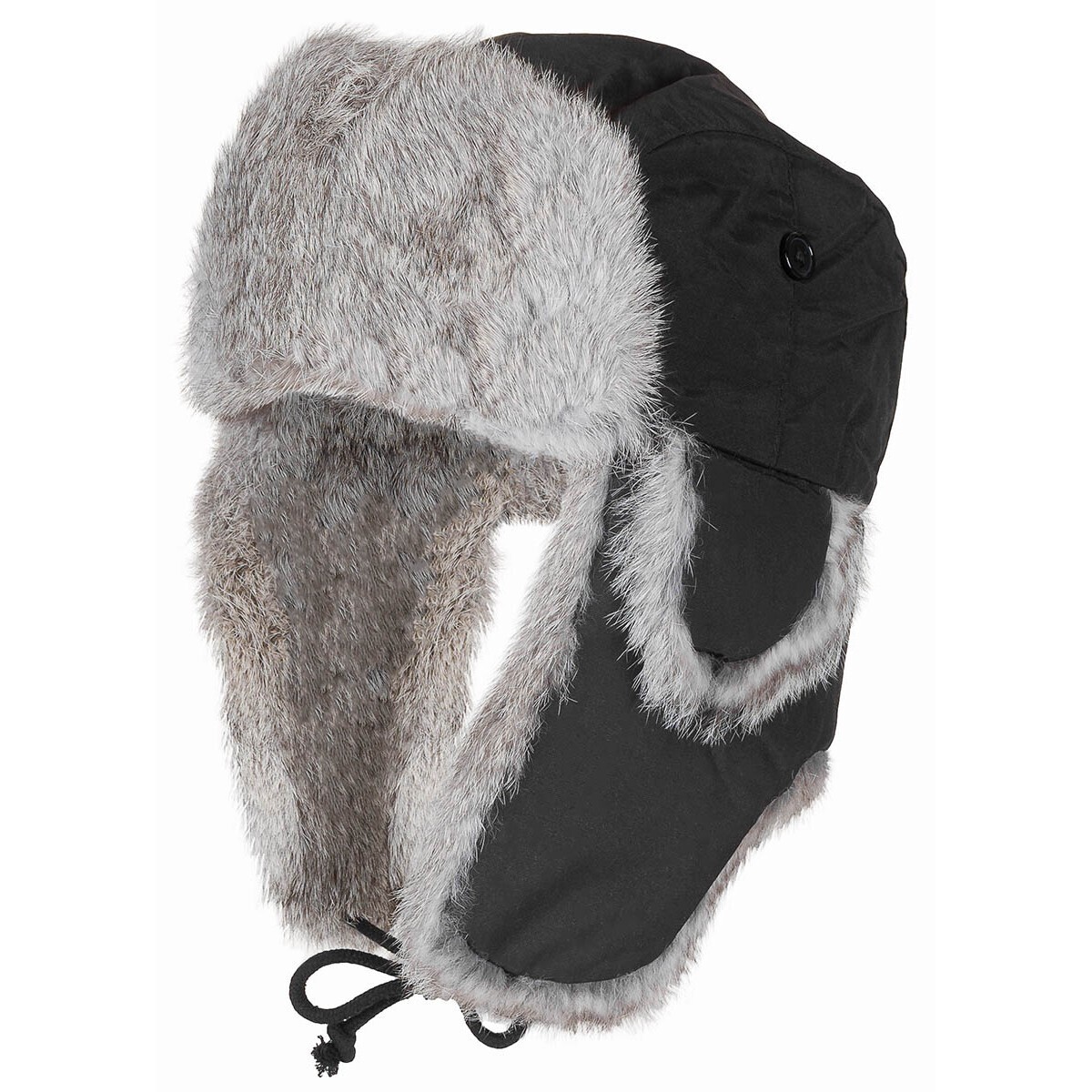 Ušianka s králičou kožušinou - čierna, M