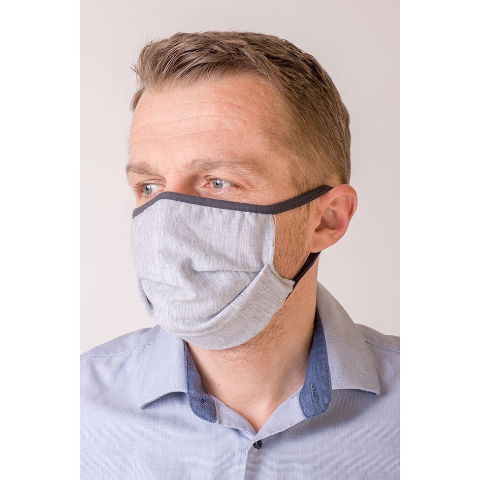 Bavlnená úpletová rúška na ústa a nos dvojvrstvová - svetlo sivá