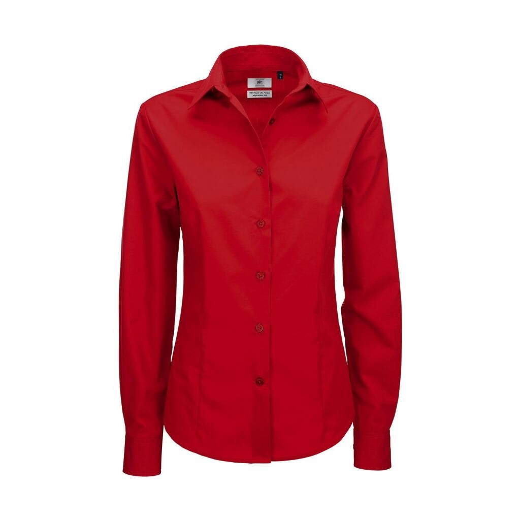 Košeľa dámska B&C Smart s dlhým rukávom - červená, S