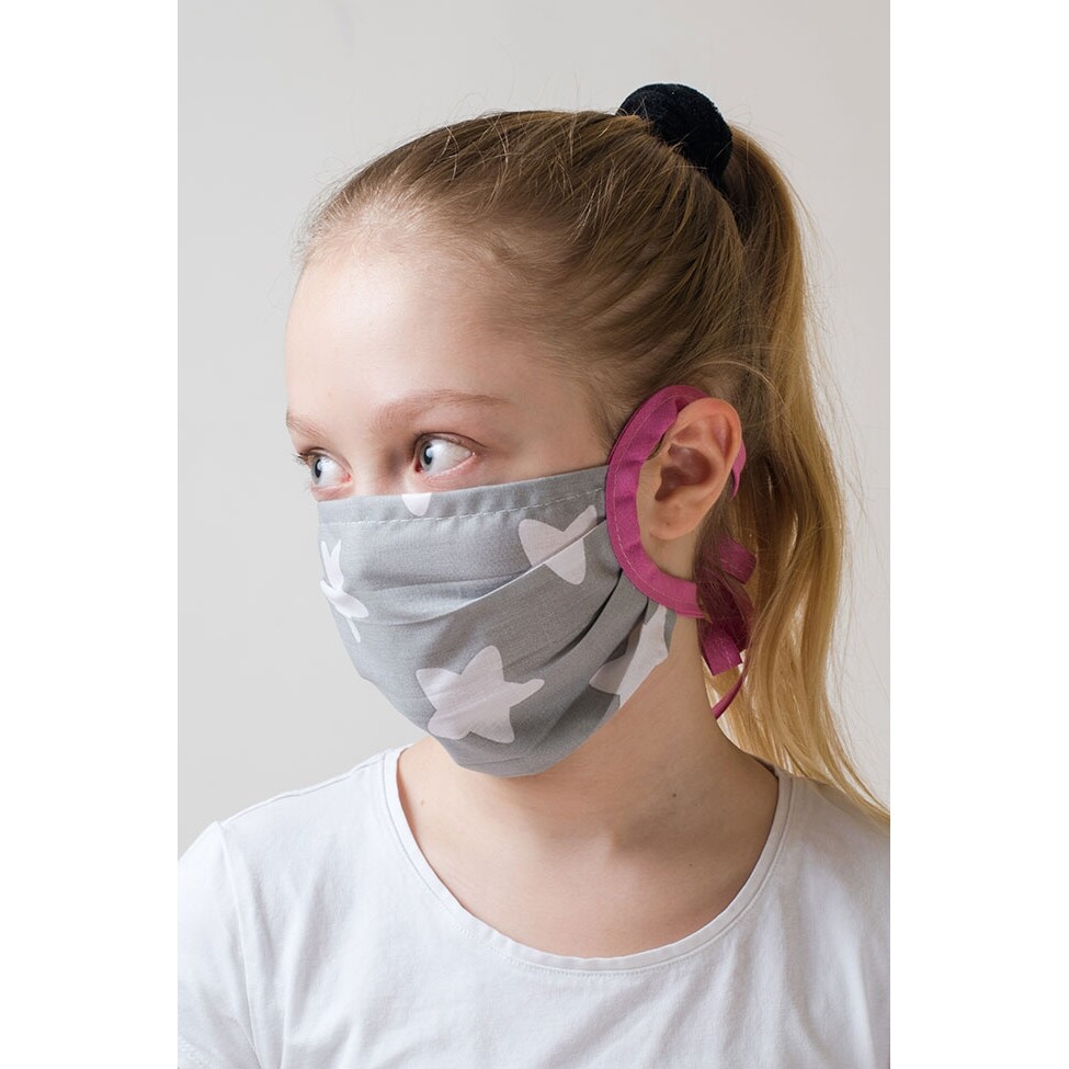 Detská bavlnená úpletová rúška na ústa a nos - sivá-ružová