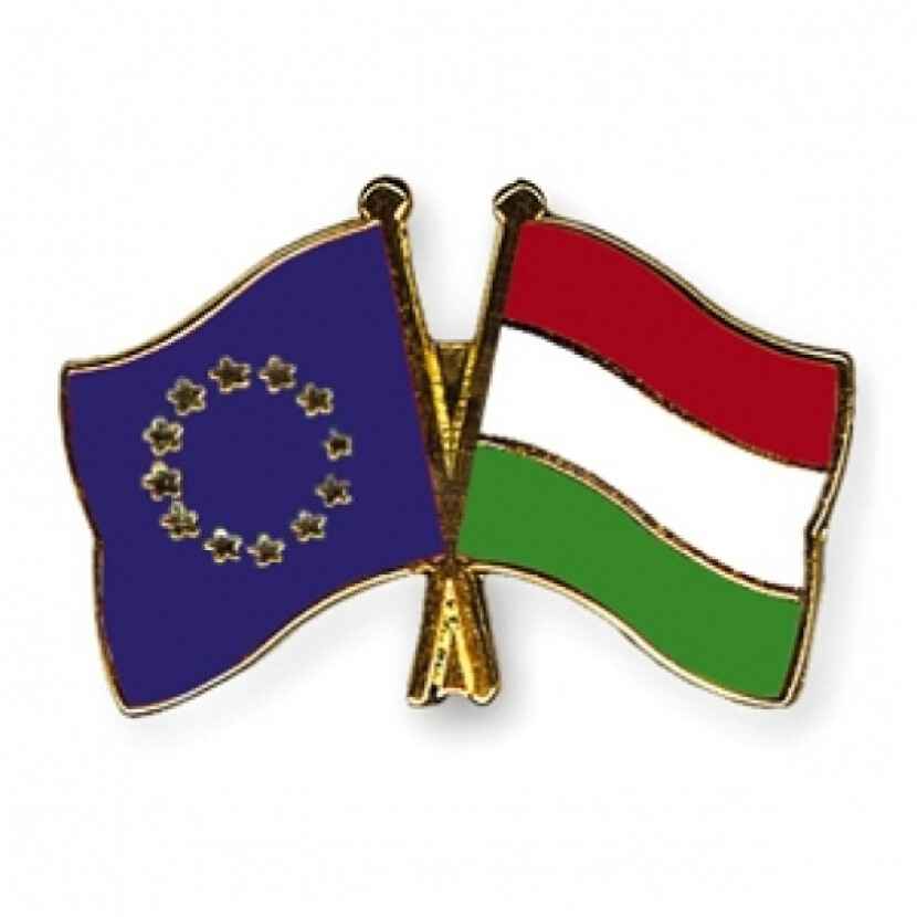 Odznak (pins) vlajka Európska únia (EÚ)+Maďarsko - farebný