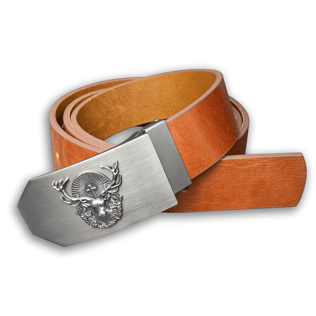 Opasok kožený poľovnícky Jeleň Hubert 4 cm - hnedý, 100