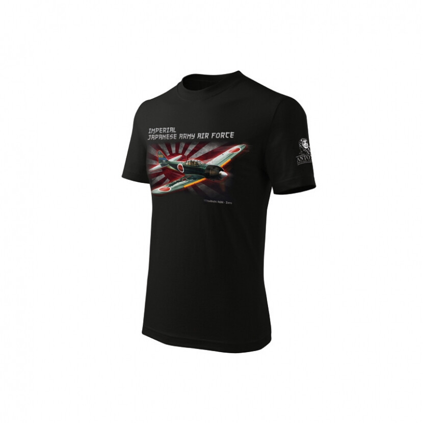 Tričko Antonio s lietadlom MITSHUBISHI A6M ZERO v.En - čierne, L