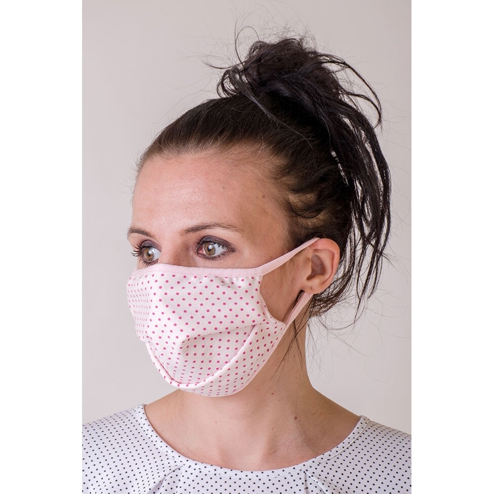 Bavlnená úpletová rúška na ústa a nos dvojvrstvová Bodky - ružová