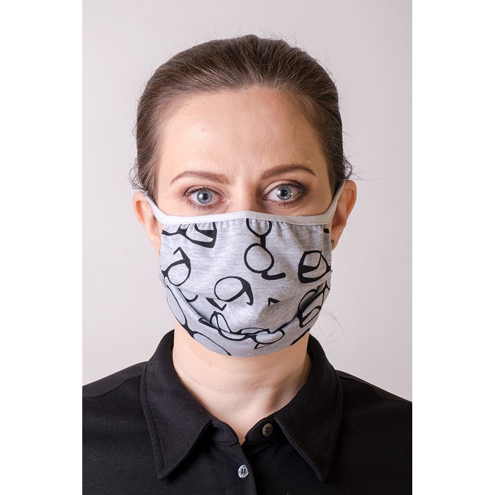 Bavlnená úpletová rúška na ústa a nos dvojvrstvová Okuliare - sivá