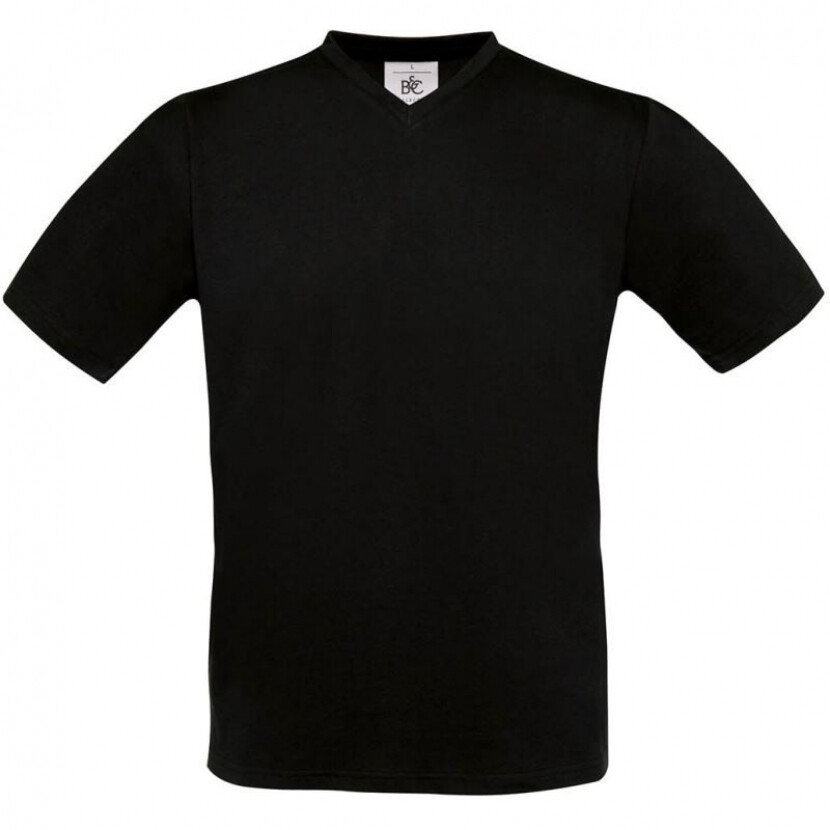 Pánske tričko B&C Exact V-Neck - čierne, M