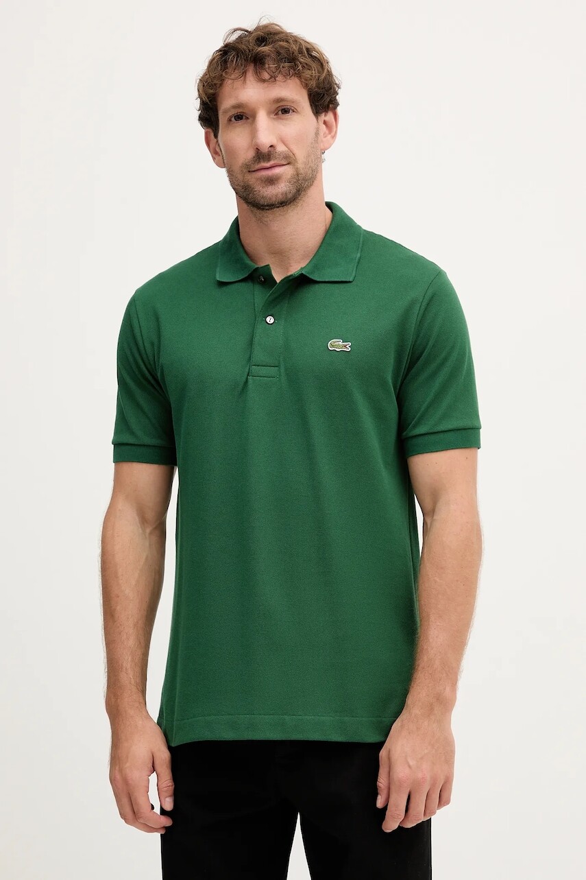 Bavlnené polo tričko Lacoste L1212-001, zelená farba, jednofarebné