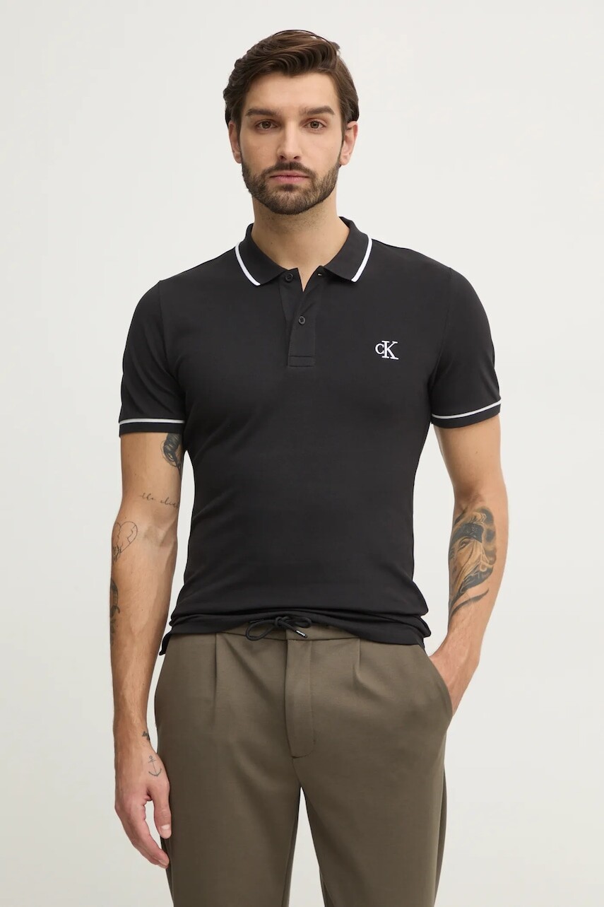 Polo tričko Calvin Klein Jeans pánske, čierna farba, jednofarebné, J30J315603