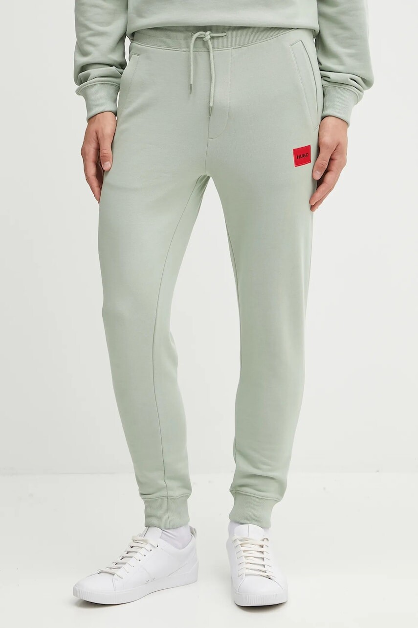 Bavlnené tepláky HUGO zelená farba, melanžová, 50447963