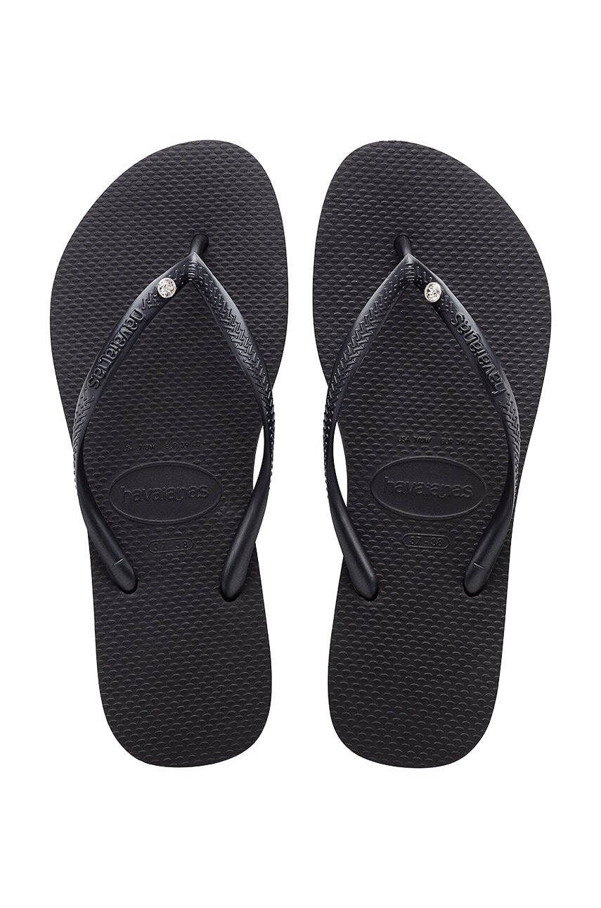 Žabky Havaianas SLIM CRYSTAL SW II dámske, čierna farba, na plochom podpätku, 4145651.0090