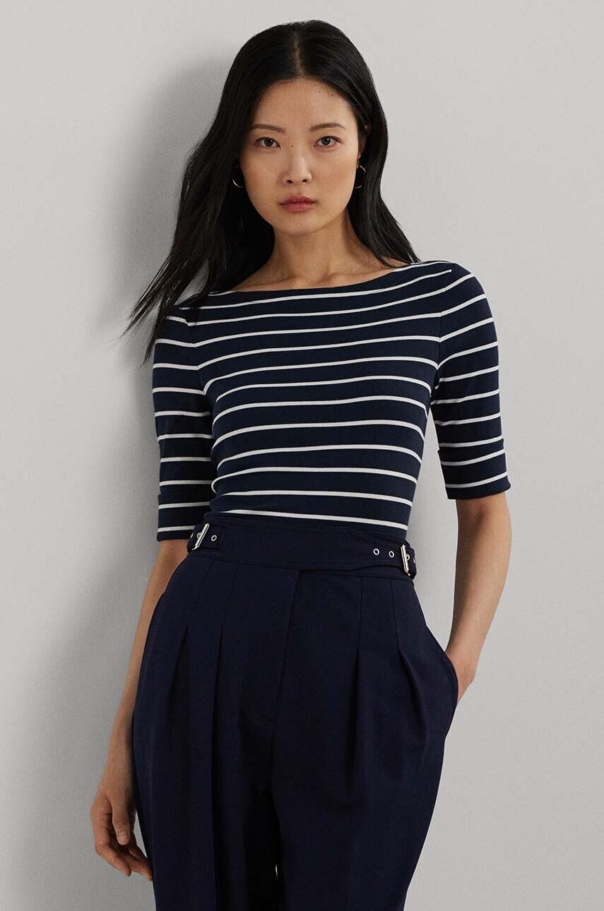 Blúzka Lauren Ralph Lauren dámska,tmavomodrá farba,vzorovaná,200701085002