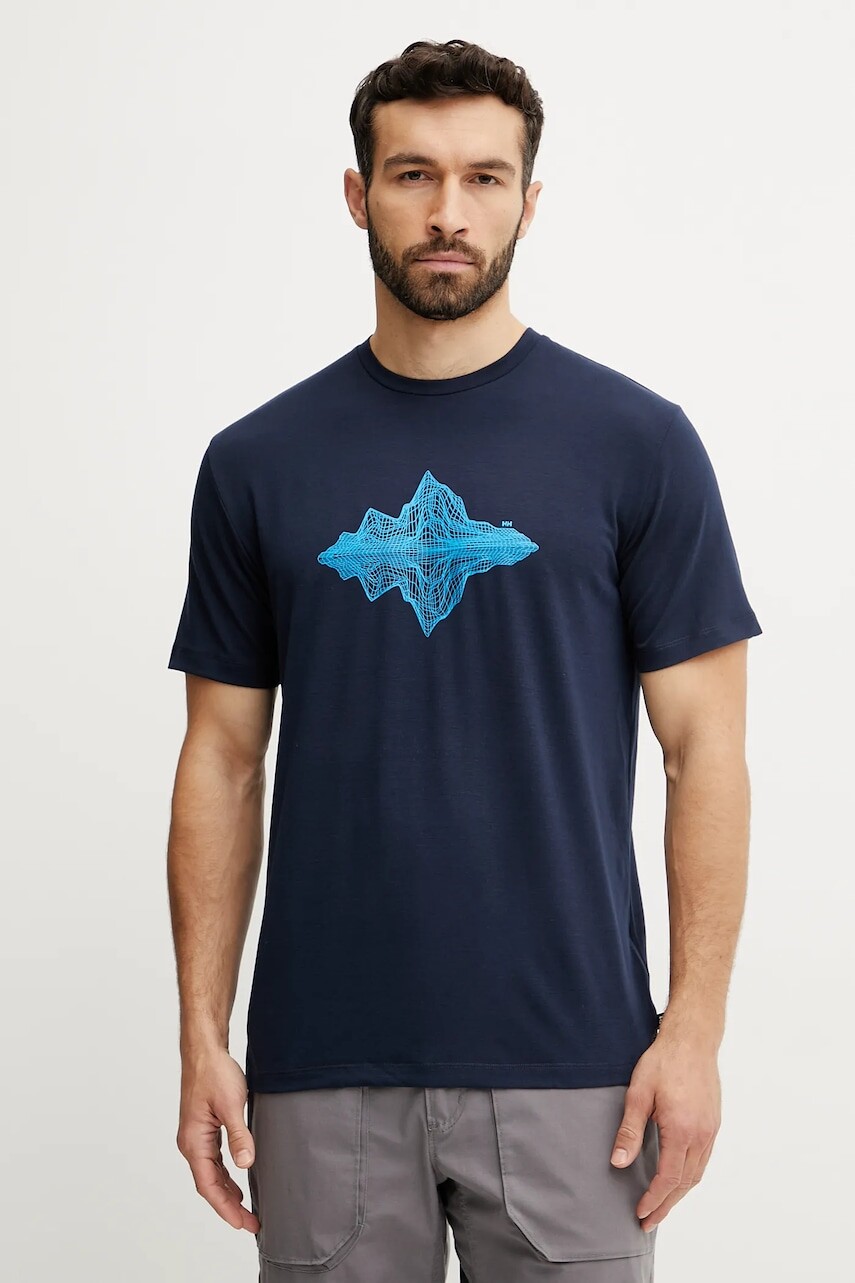 Tričko Helly Hansen SKOG RECYCLED GRAPHIC pánske, tmavomodrá farba, s potlačou, 63082