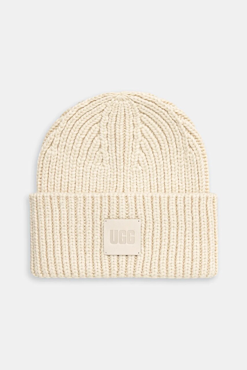 Čiapka s prímesou vlny UGG modrá farba, z hrubej pleteniny, 20061