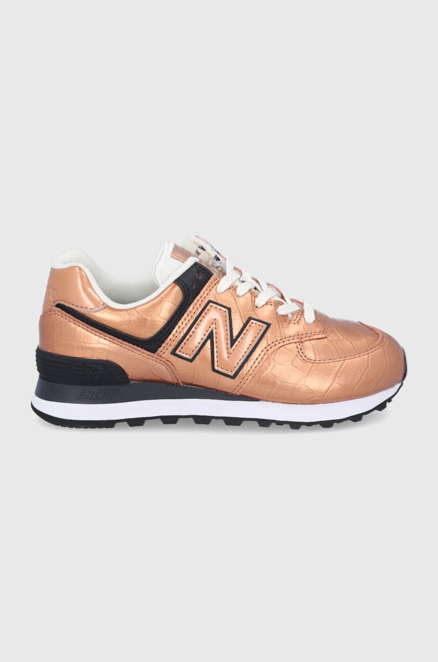 Kožená obuv New Balance WL574PX2 WL574PX2-224, zlatá farba, na plochom podpätku