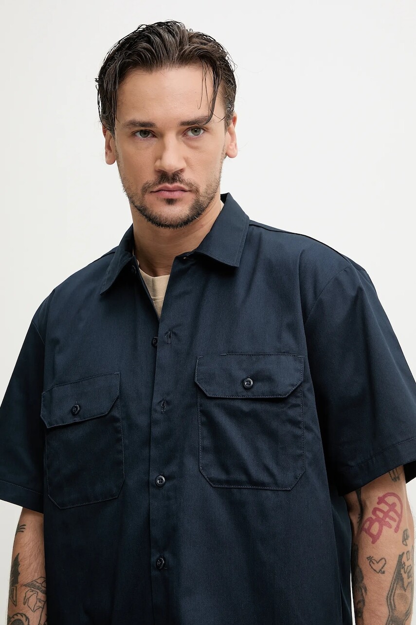 Košeľa Dickies pánska, tmavomodrá farba, regular, s klasickým golierom