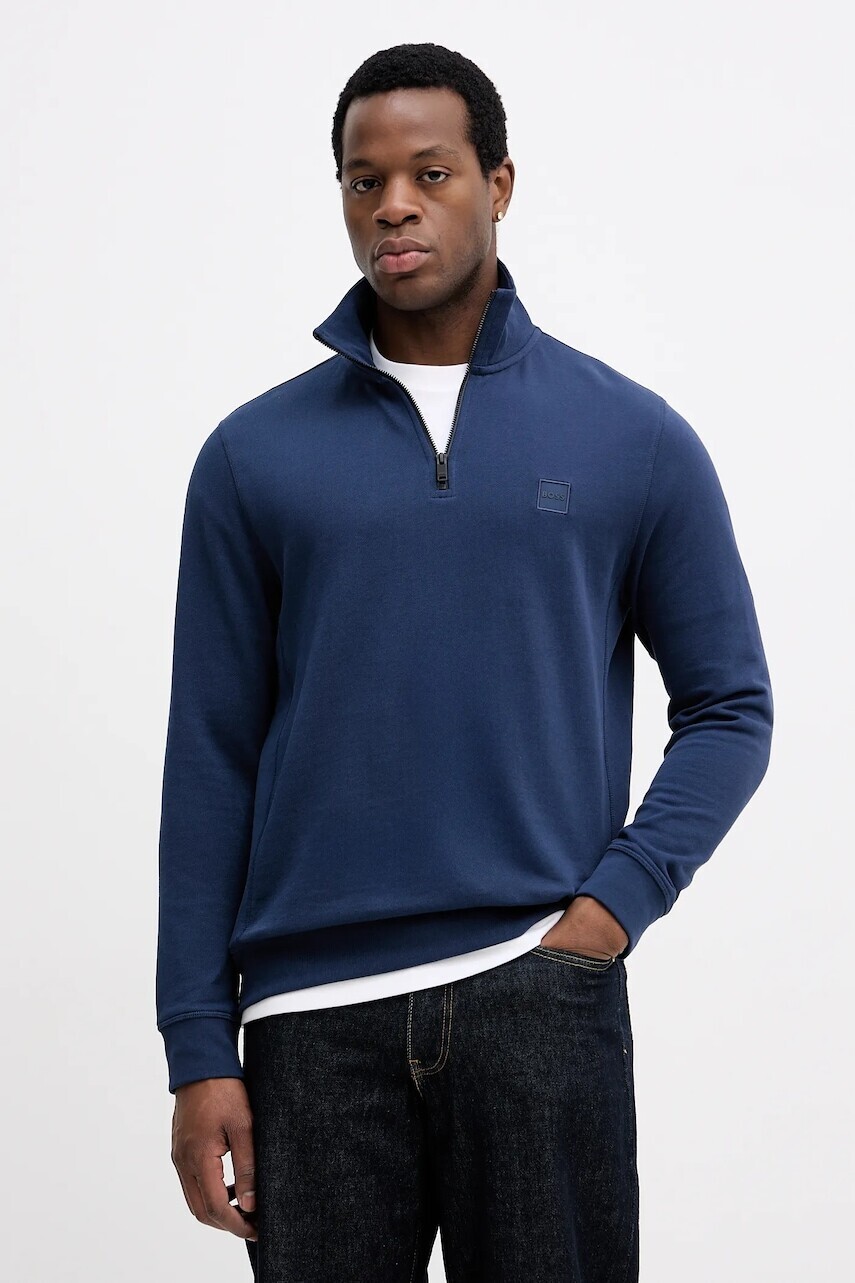 Bavlnená mikina BOSS BOSS CASUAL tmavomodrá farba, jednofarebná, 50468926